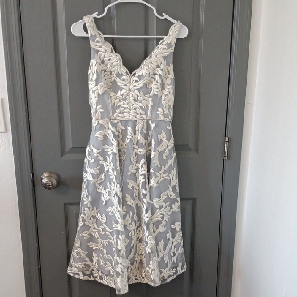 Aidan Mattox White and Cream Embellished Midi Dress